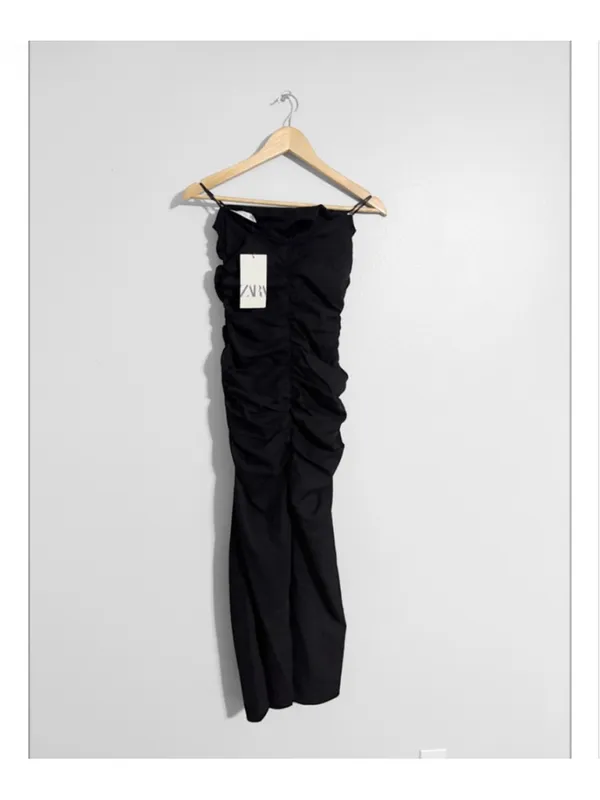 Zara New! Ruched Strapless Midi Dress - Image 5