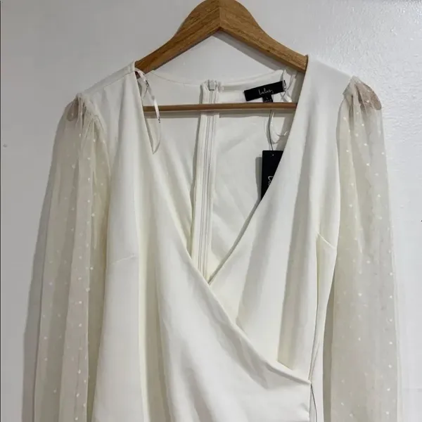 Lulus Love That Lasts Forever Ivory Balloon Sleeve Bodycon Mini Dress NWT - Image 3
