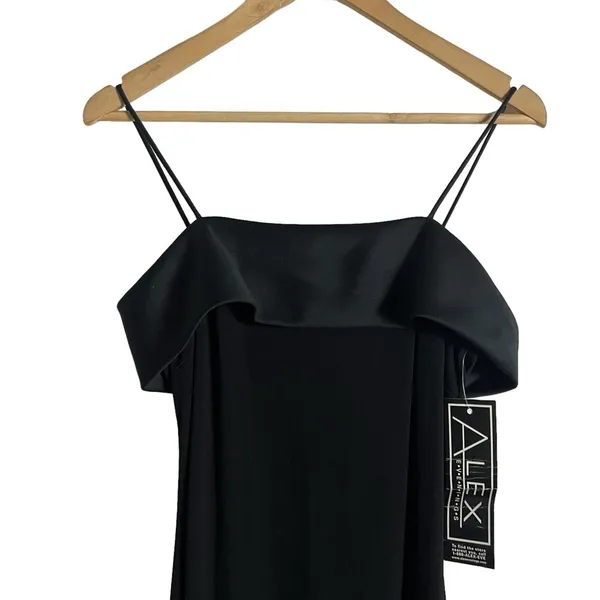 Alex Evenings Black Satin Straight Neck Column Maxi Formal Gown Size 6 - Image 2