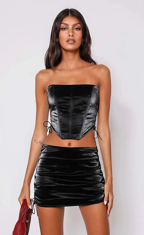 Tiger Mist Satin Black Lace Up Amity Corset Crop Top - Image 8