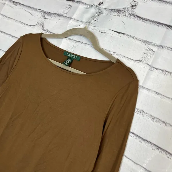 Vintage Lauren Ralph Lauren Brown Longsleeve Top Women’s M Preppy Minimalist Y2K - Image 7