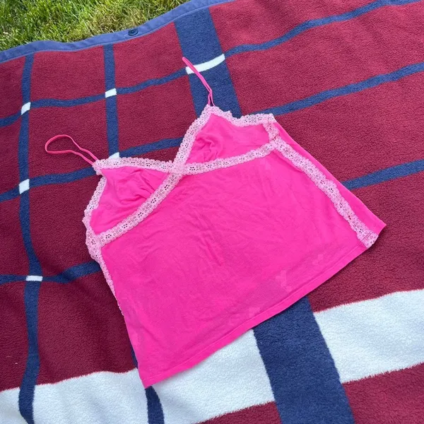 Victoria’s Secret Pink Lace Trim Cami Tank Top Vintage Y2K coquette fairy S - Image 2