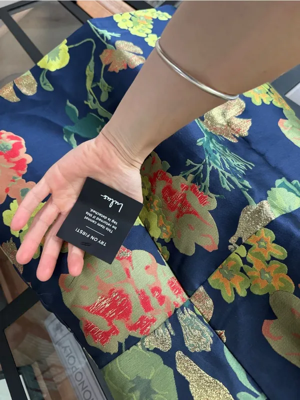 NWT Lulus So Stunning Navy Floral Jacquard Puff short Sleeve Mini Dress cocktail - Image 3