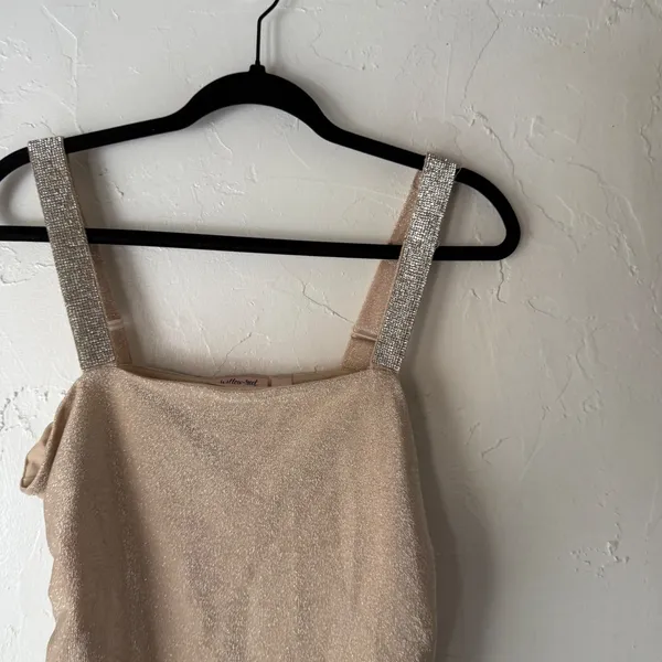 Willow & Root Women's Sparkle‎ Rhinestone Strap Ruched Tank Top Champagne Small - Image 2