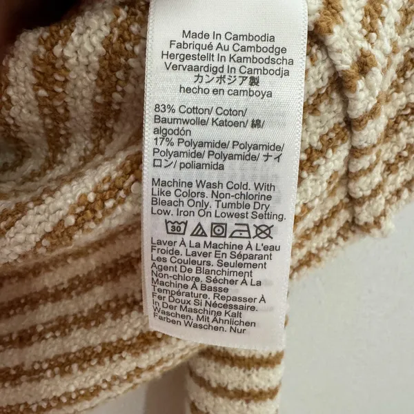 J Crew Factory‎ S Striped Mockneck Pullover Sweater Ivory Camel Stripe CC693 - Image 6
