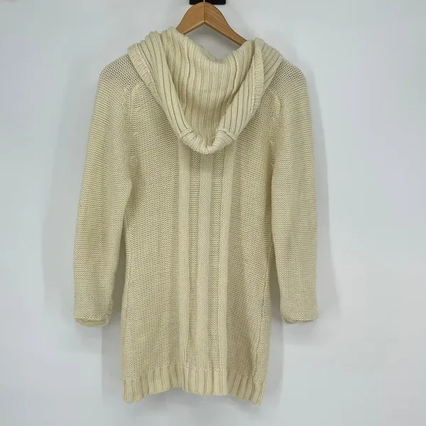 Vintage Monarch Knits Cable‎ Knit Hooded Toggle Cardigan Sweater Ivory Size L - Image 2
