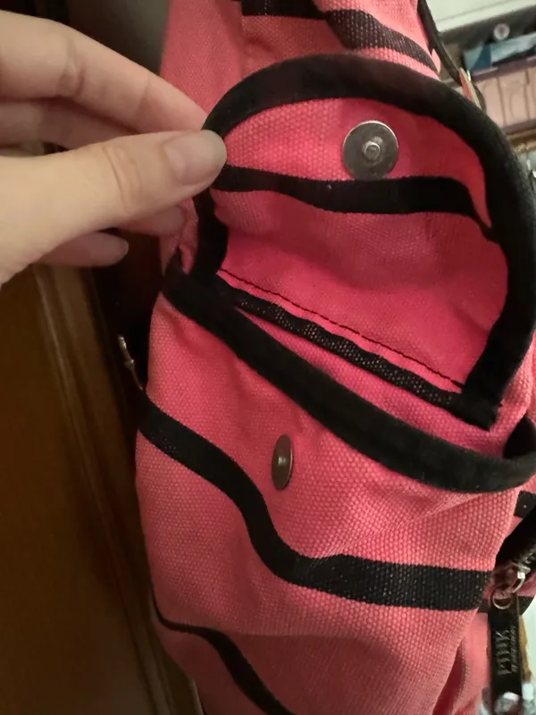 PINK - Victoria's Secret Black & Pink Striped Backpack - Image 2