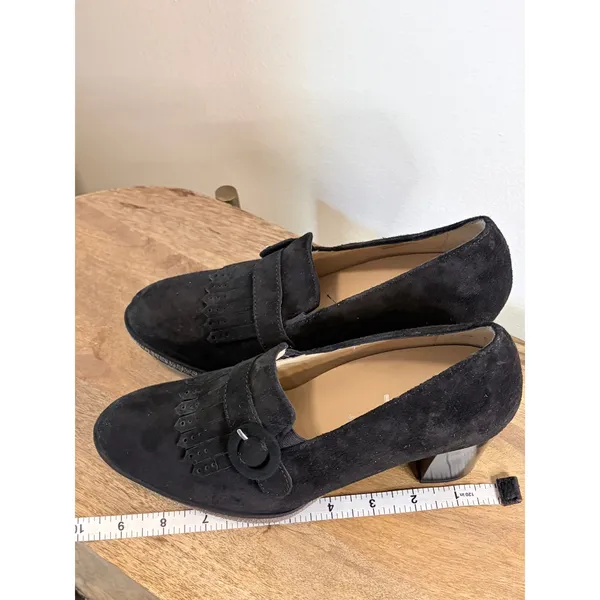 Ara Black Suede Kiltie Fringe Heeled Loafers Block Heel Pumps UK 4.5 US 7 - Image 13