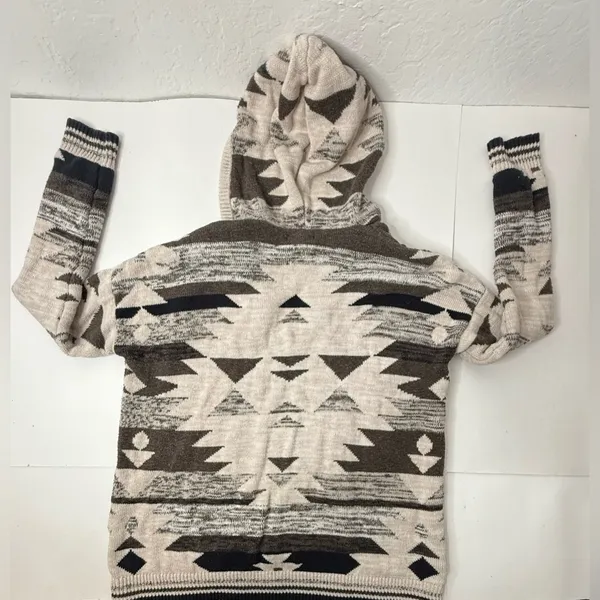 American‎ Eagle Outfitters Sweater Sz XS Hooded Aztec Brown Tan Pullover Knitted - Image 7