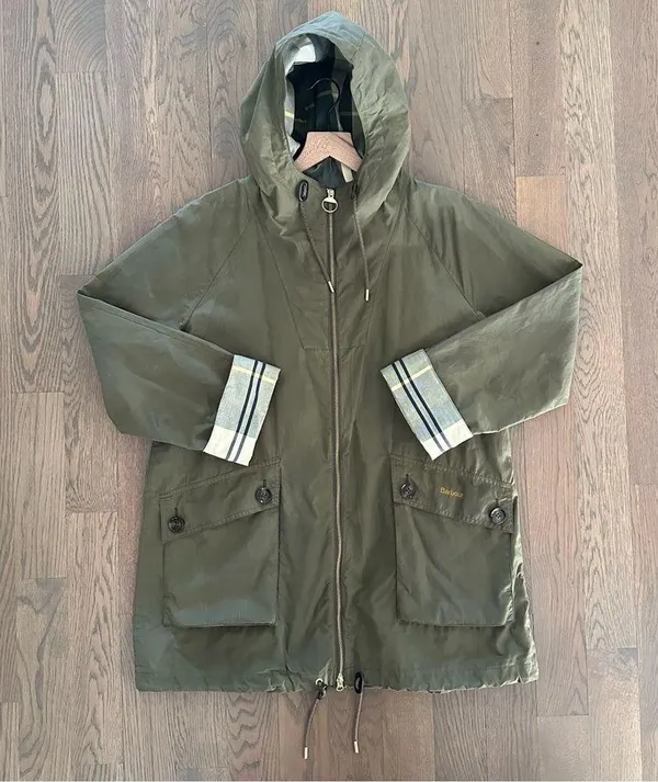 Barbour Keldy Water Resistant Showerproof Tartan Gold Jacket Dusky Green US 8 - Image 5