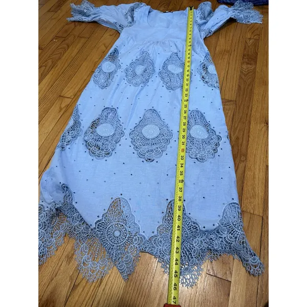 Tuckernuck Ashlyn Midi Lace Linen Cotton Dress in Forget Me Not Blue Size Small - Image 7