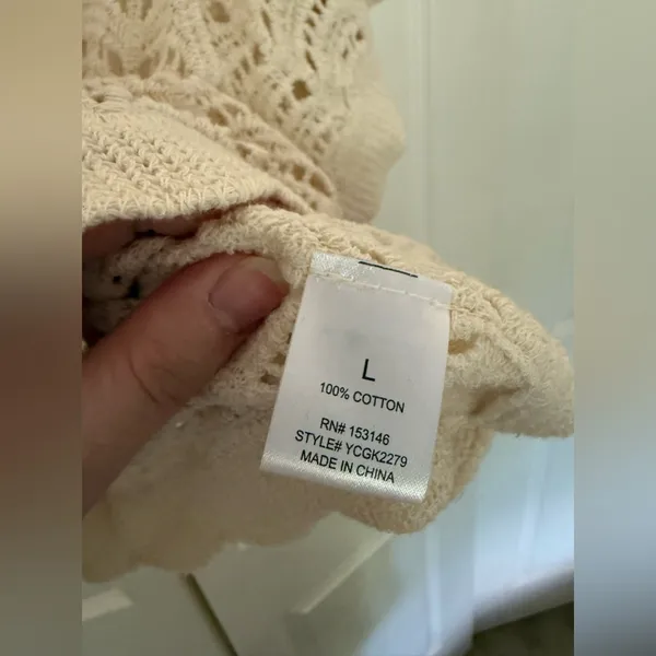 NWT Good Luck Gem Cream Crochet Knit Sweater Cardigan Short Sleeve Size Large - Image 5