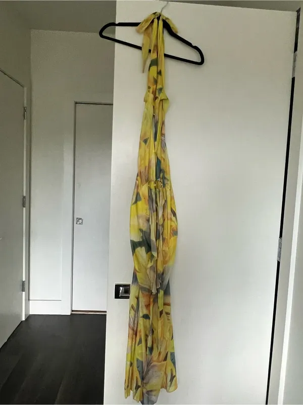 SHEIN Yellow Floral Halter Cutout Maxi Dress - Image 3