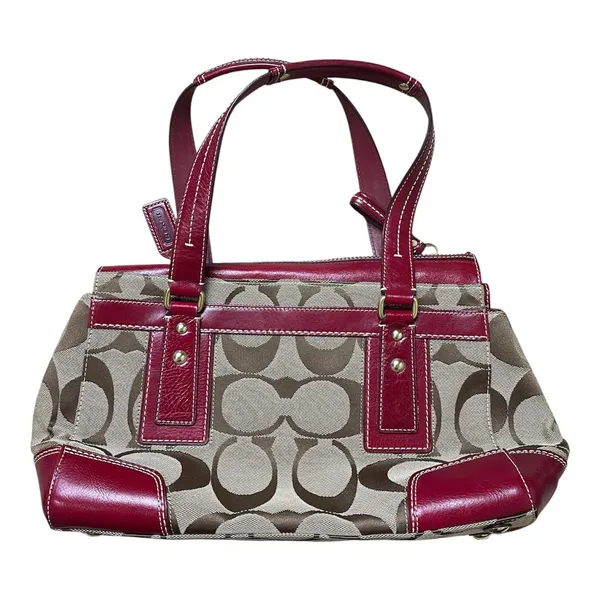 Coach Hampton Jacquard Large Signature Stripe Canvas Red Leather Shoulder Bag - Image 7