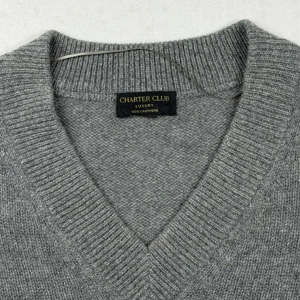 Charter Club Luxury 100% Cashmere Gray Cable Knit V-Neck Sweater XL - Image 2