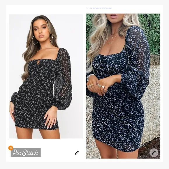 White Fox Marina Mini Dress Black Floral - Image 2