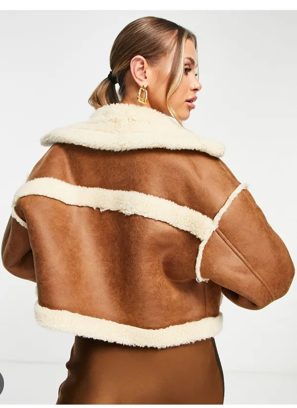 ASOS Faux Shearling Jacket Tan - Image 3