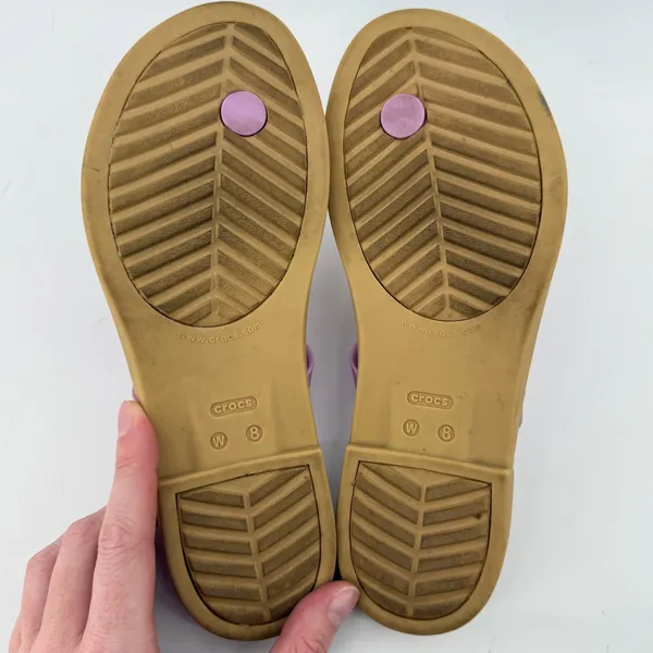 Crocs Tulum Toe Post Sandal Purple Tan Women 8 Slip On Buckle Casual Comfy - Image 7