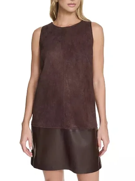 Calvin Klein Crewneck Two-Tone Brown Shift Short Dress, Size 2, NWT - Image 9