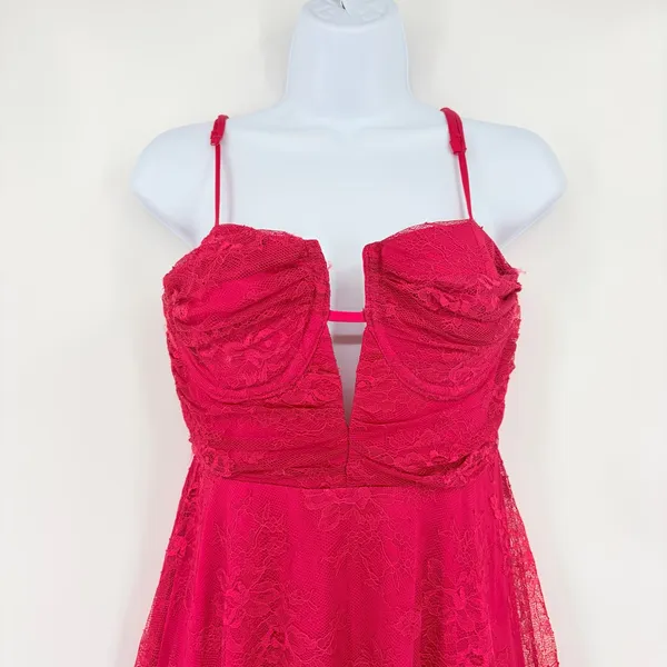 Layered with Love Mini Lace Dress Sz M New Red Hoco Coquette Corsette Fit Flare - Image 3