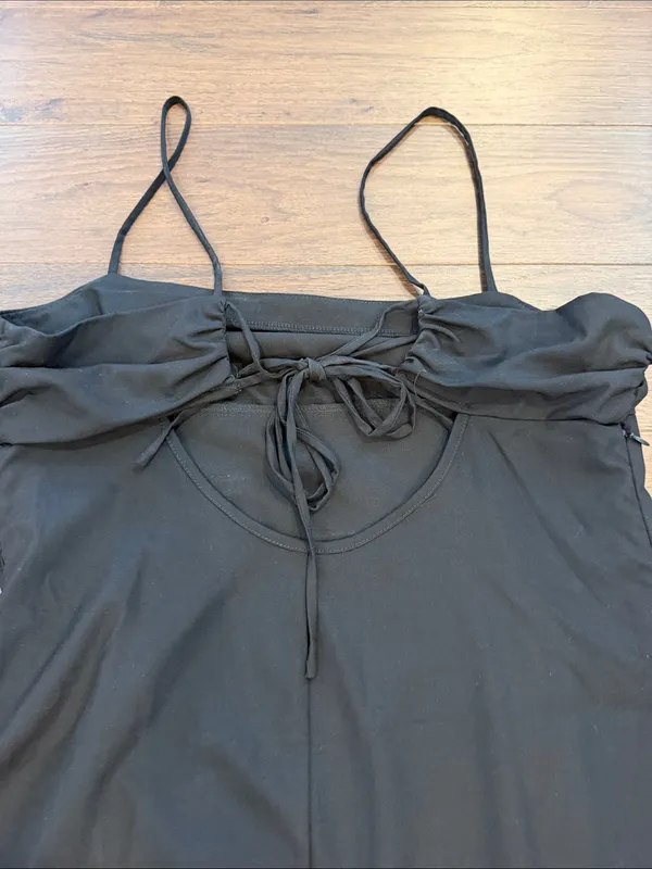 ZARA Woman Black Strappy Mini Dress Straight Neck Large - C30-109 - Image 11