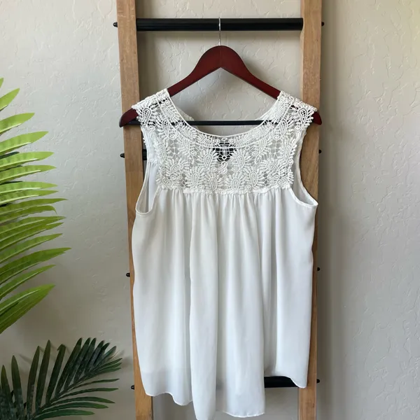 Kontrol White Lace Yoke Sleeveless Tank Top - Image 4