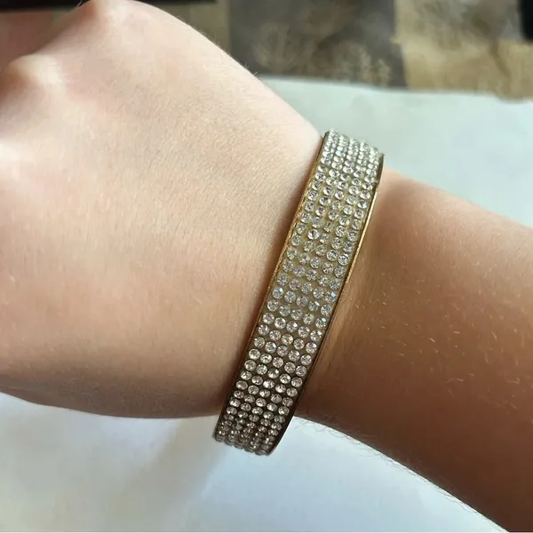 3/$20 Clear Crystal Rhinestone Gold Tone Large Bangle Bracelet - Image 2
