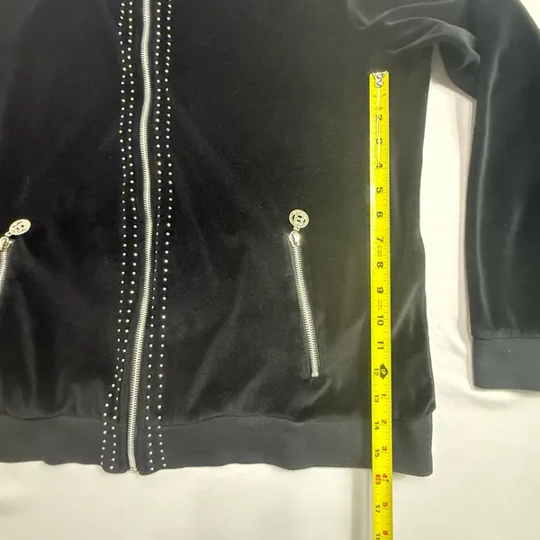 BCBGMAXAZRIA Embellished Velour Tracksuit Set Jacket & Pants Black 3X - Image 4