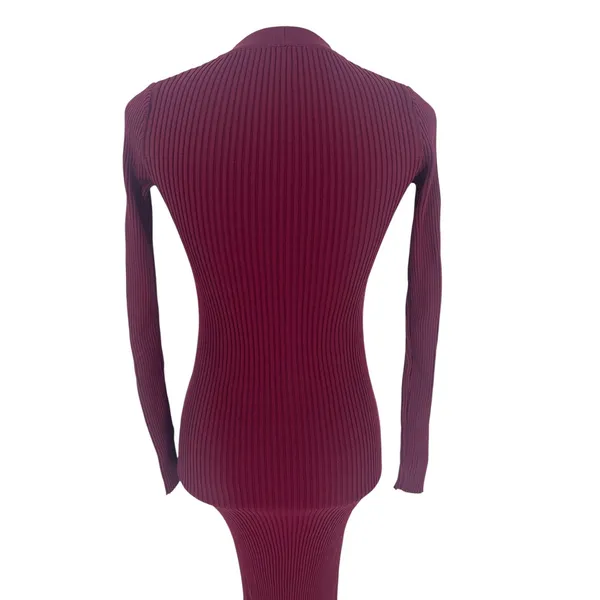 STAUD Shoko Ribbed Knit‎ Button Front Maxi Dress Burgundy XS - Image 14