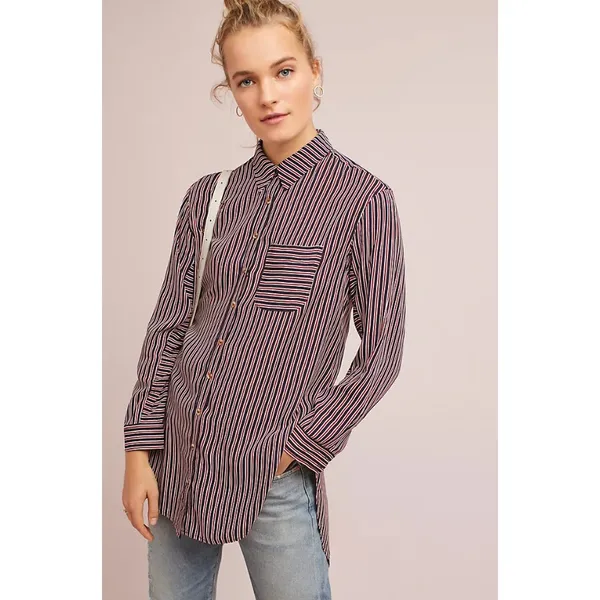Maeve by Anthropologie Adelaide Poplin Striped Button Down Shirt Women's size XS - Image 2