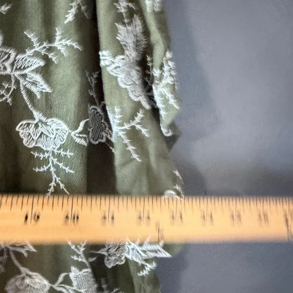 Olive Green Floral Embroidered Peplum Babydoll Top‎ Short Sleeve Boho Peasant - Image 5