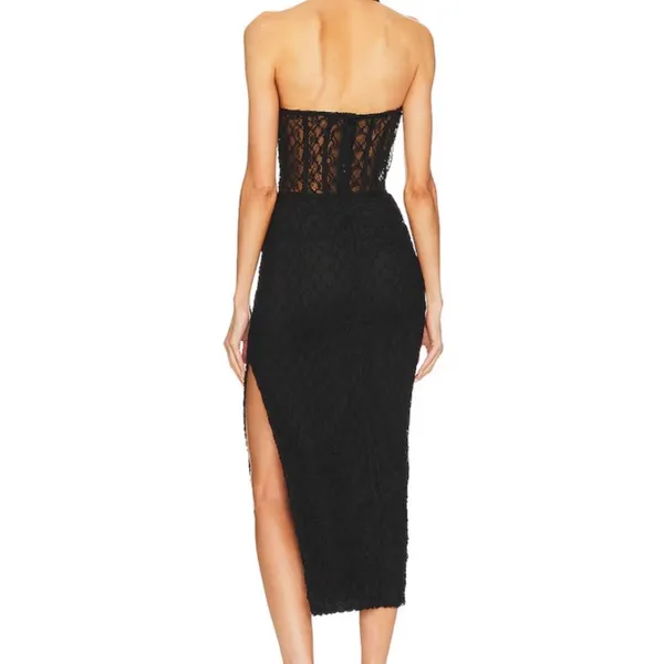 NICHOLAS Raina Strapless Corset Lace Midi Dress Black Slit 6 Revolve Prom‎ Hoco - Image 2