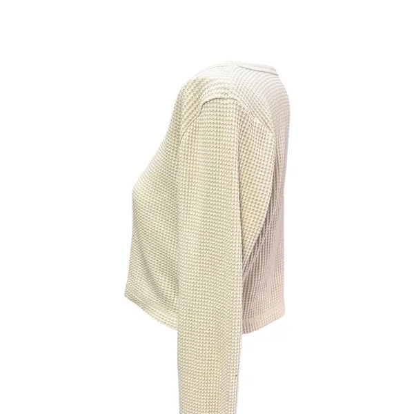 Madewell Women's Cream Waffle Knit Long Sleeve Crop Top Size L - Image 7