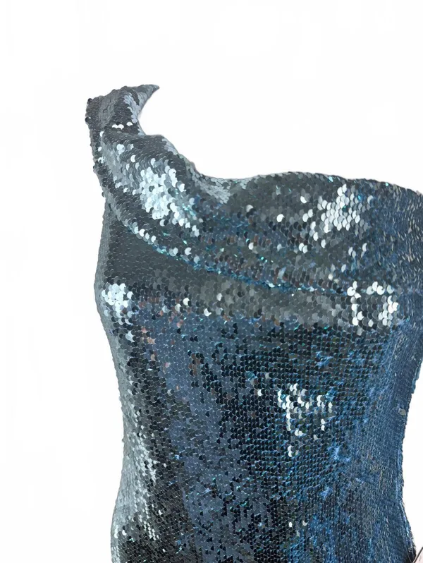 Macy's Slim Blue Sequin One-Shoulder Mini Dress - Image 2
