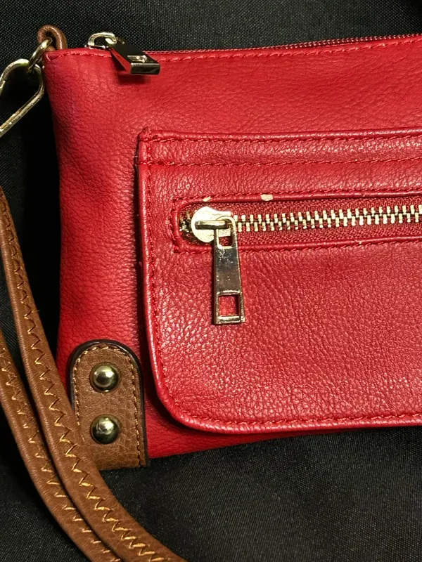Women’s Red & Floral Crossbody Bag With Brown Strap Shoulder Purse - Image 4