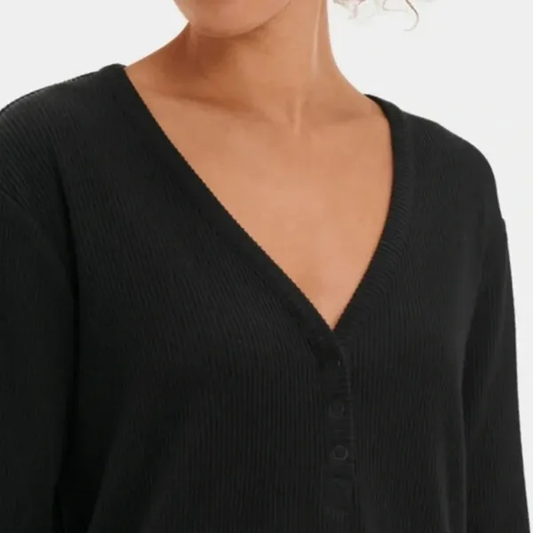 UGG Size Medium Black Ribbed Three Button Long Sleeve Top. New With Tags. - Image 5