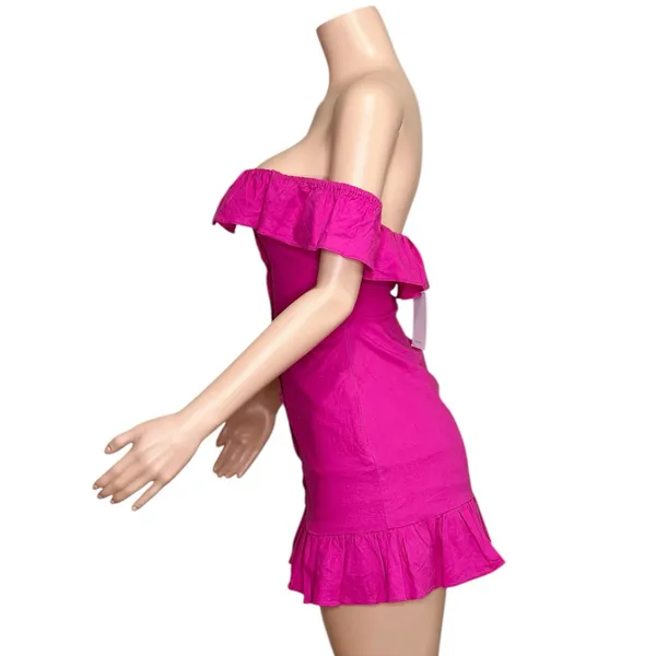 LOVERS + FRIENDS Elsie Off-Shoulder Linen Blend Mini Dress, Magenta, XS - Image 6