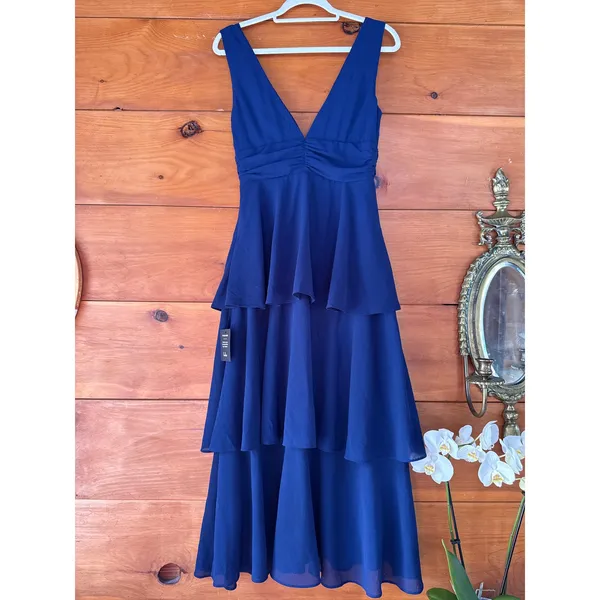 NWT lulus Celebration Time Navy Blue Sleeveless Tiered Midi Dress Holiday Sz S - Image 2