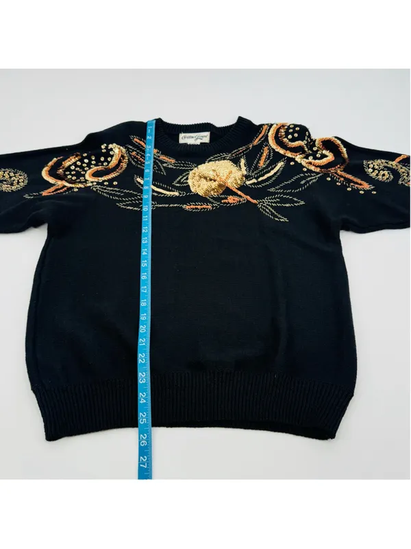 1980’s Christine Gerard Black Gold Sequin Beaded Embellished Sweater Size S - Image 7