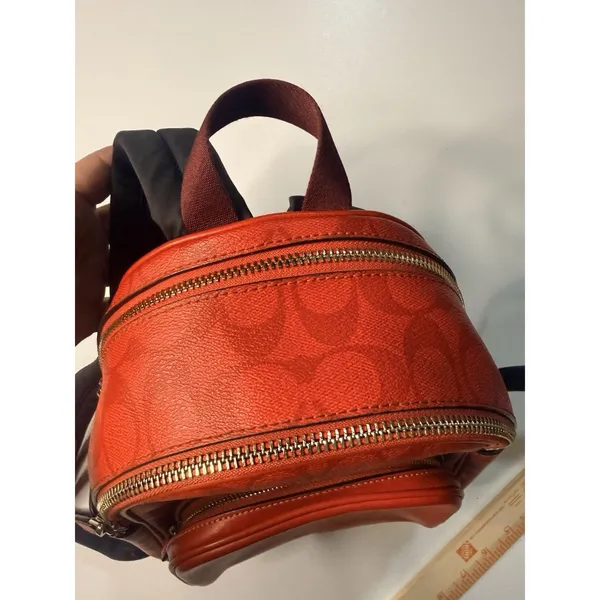 Coach C8604 Mini Court Backpack Canvas Pebble Leather In Signature IM/Miami Red - Image 13