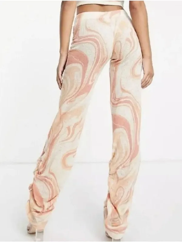 JADED LONDON Orange Swirl Ruched Hem Printed Knit Joggers Size US 2 s small - Image 4