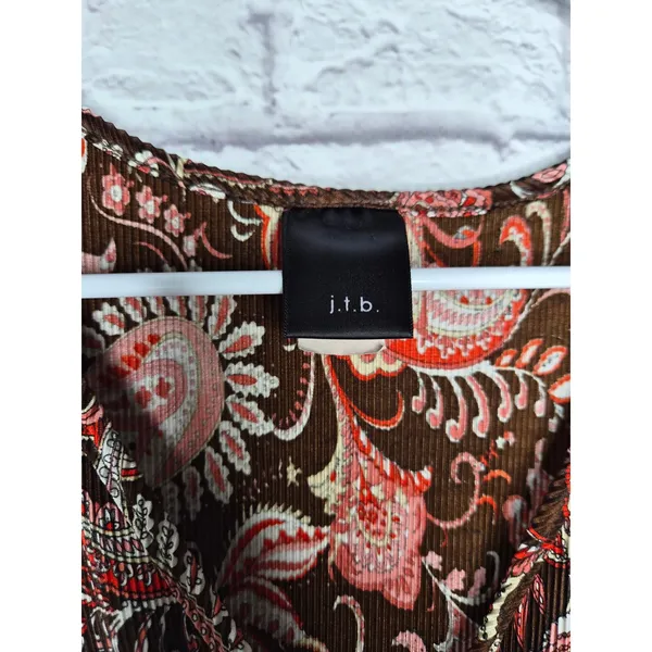 Vtg Y2K JTB Paisley Micro Pleat Top S Asymmetrical Hem Whimsigoth Fairycore - Image 3