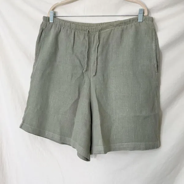 100% Linen Loose Fit Drawstring Sage Green Shorts Bay Street Clothing Size M - Image 2