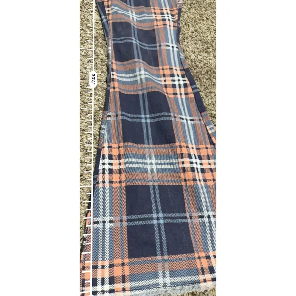Madden Girl Womens Plaid Flare Jeans Navy Orange Bell Bottom Raw Hem Size 28 - Image 7