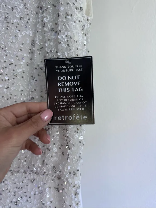 Retrofete Carnegie Sequin white silver beaded dress size small NWT - Image 4