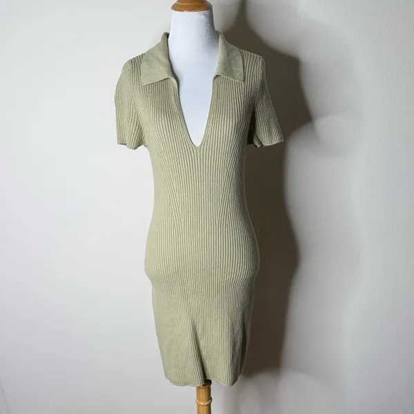 Abercrombie Olive Green Ribbed Knit Mini Dress - Image 2