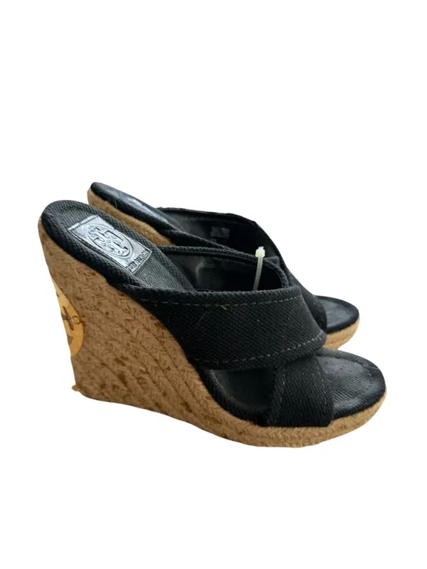 TORY BURCH Black Canvas Espadrilles Wedges Sandals Size 7.5 - Image 5