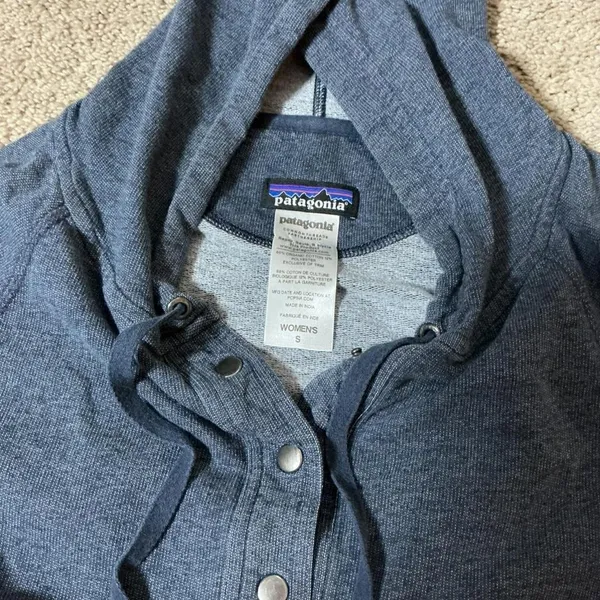 Patagonia Gorpcore Womens Organic Cotton Raglan‎ Snap Neck Hoodie Blue S 39550 - Image 3