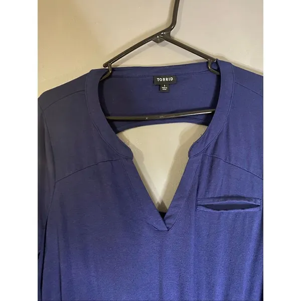 Torrid Blue Knit Dress Elastic Waist Keyhole Back Roll Tab Sleeve 1X - Image 3