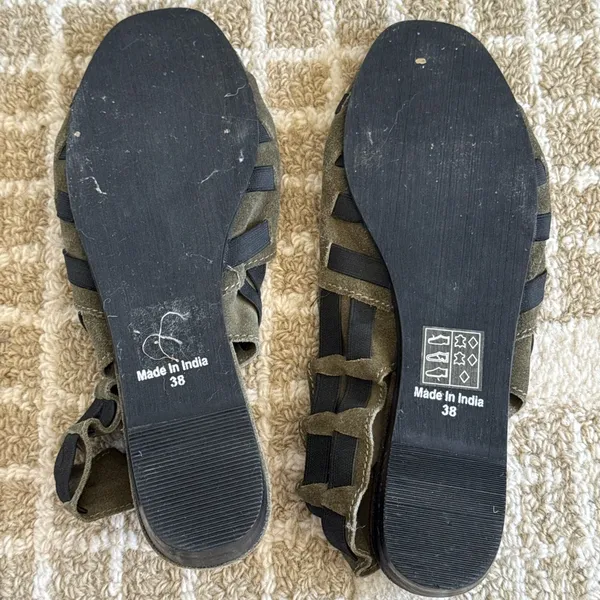 Free People Olive Green and Black Cutout Slingback Sandals suede - Image 5